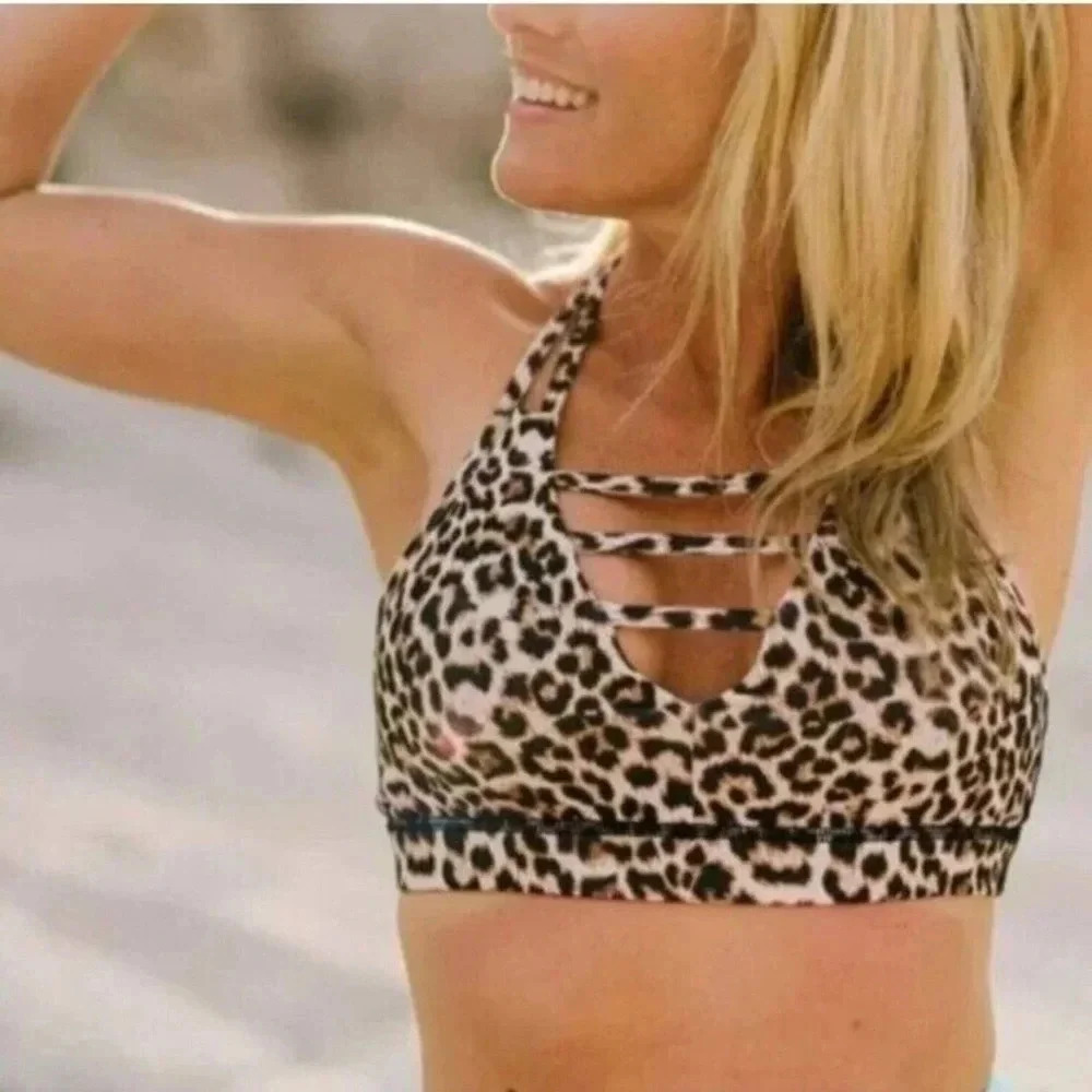 ZYIA Active Brilliant Grid Mesh Back Sports Bra Leopard Print Women’s S